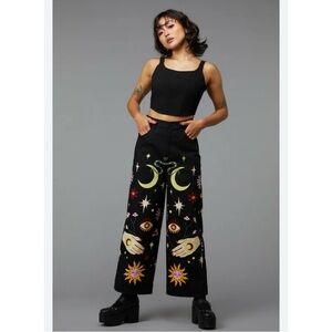 BLACK FRIDAY PALMISTRY Black Graphic Wide-Leg Pants SZ 8 NWT